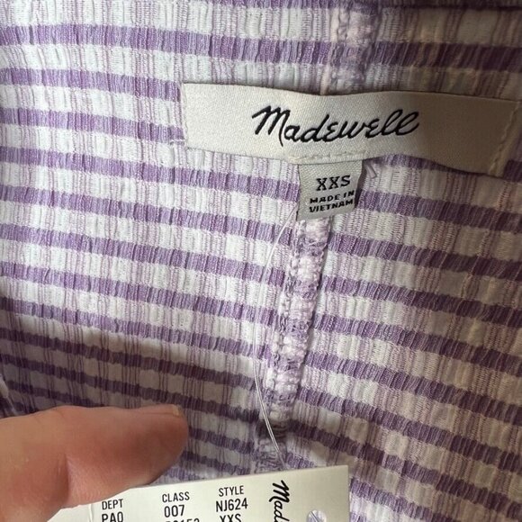 Madewell $88 Crinkled Y-Neck Button Down Shirt Size XXS Aster Bloom NJ624 - Picture 5 of 5